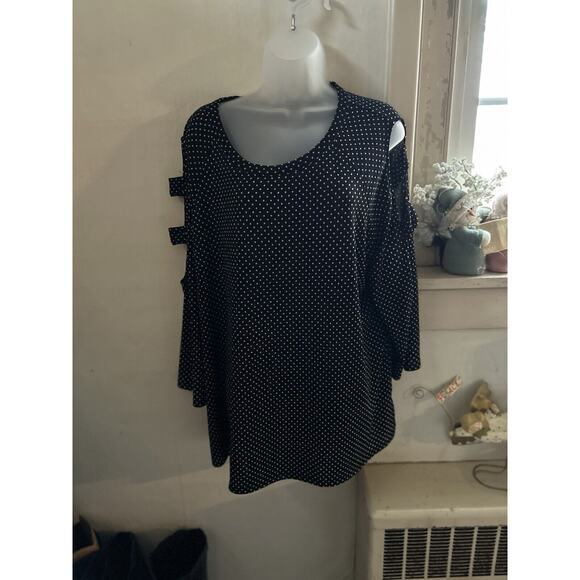 FRED DAVID Women's 2X Crew Neck Polka Dot Peasant 3/4 Sleeve Cold‎ Arm Top - Picture 1 of 6